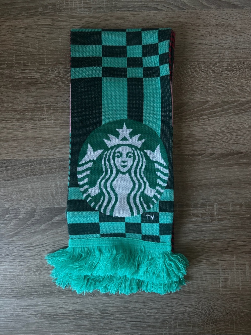 Starbucks 2025 Plaid Fringe Scarf Green Pink Red Siren Logo Acrylic Winter Scarf